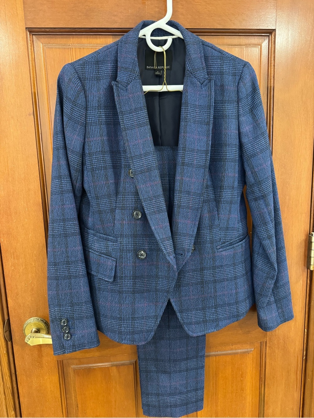 Banana Republic Blue Plaid Double-Breasted Blazer & Matching Pants